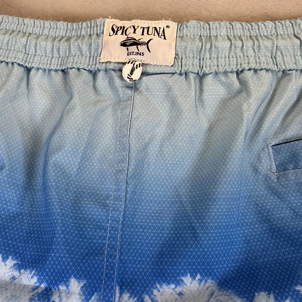 Spicy‎ Tuna Swim Trunks Mens XL Blue Palm Tree Ombre Board Shorts NWT